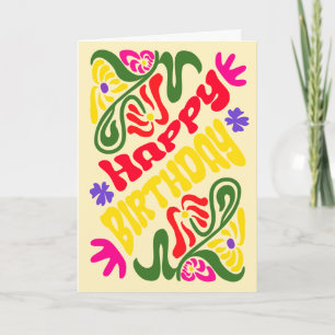 Tarjeta Retro Groovy Psicodelic Hippie Flower Cumpleaños