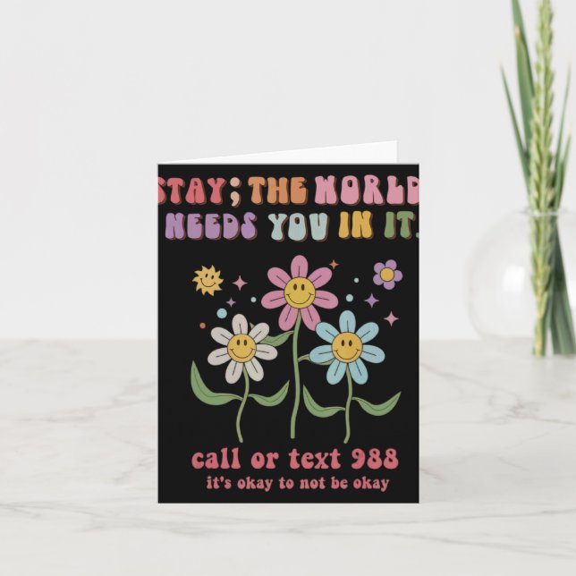 Tarjeta Retro Groovy Stay The World Needs You 988 Suicide  (Anverso)