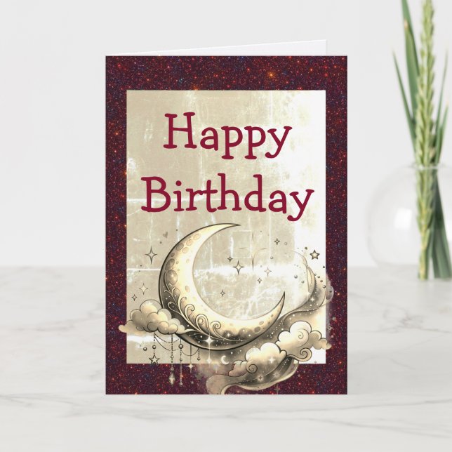 Tarjeta Retro Grunge Moon Birthday (Anverso)