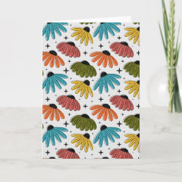 Tarjeta Retro Halftone Coneflowers