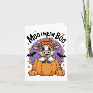 Tarjeta Retro Halloween Cow Moo Me Refiero A Boo Graciosa