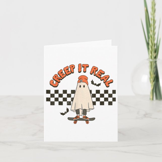Tarjeta Retro Halloween Creep It Real Ghost Boy Fall Seaso (Anverso)