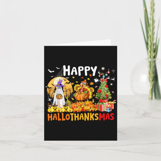 Tarjeta Retro Halloween Thanksgiving Christmas Happy Hallo (Anverso)
