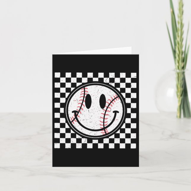Tarjeta Retro Happy Face Game Day Baseball Pattern Smile F (Anverso)