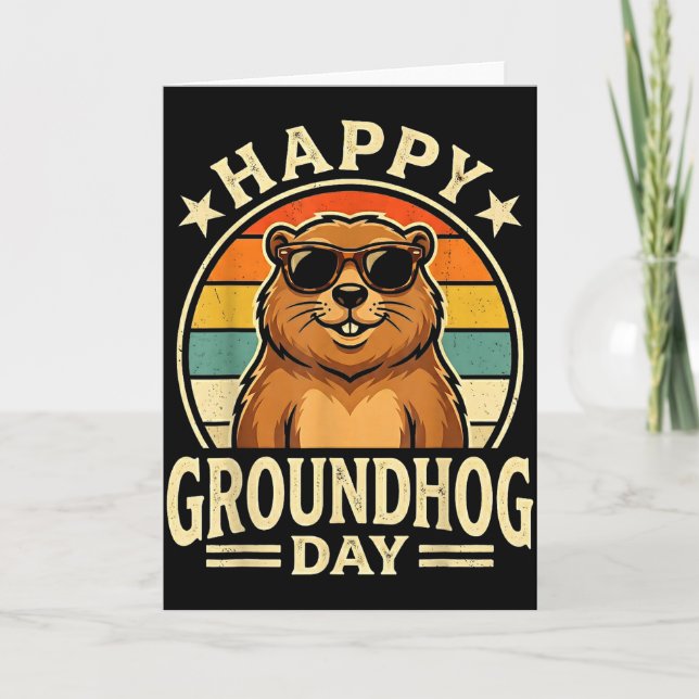 Tarjeta Retro Happy Groundhog Day Cool Ground Hog Day 2026 (Anverso)