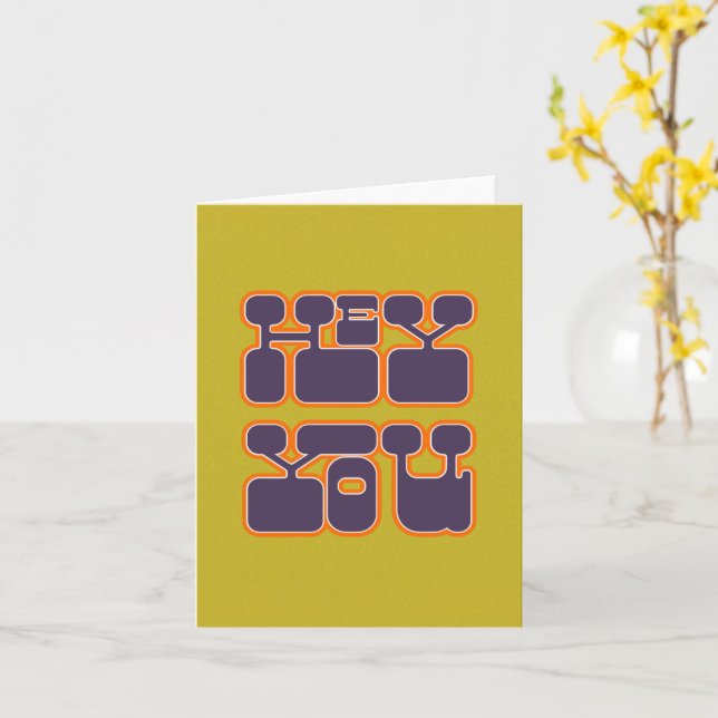 Tarjeta Retro Hey You Purple Green (flor amarilla)