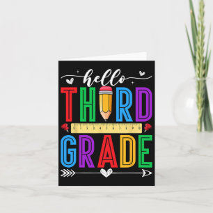 Tarjeta Retro Hola, Primer Grado De Los Niños De La Escuel