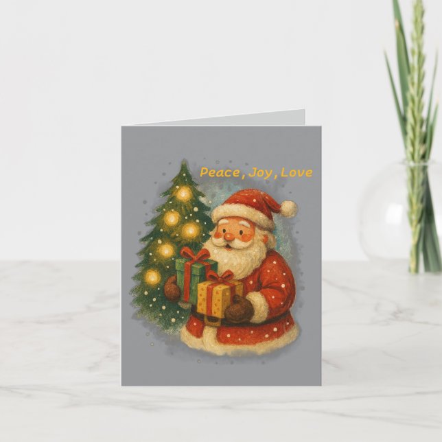 Tarjeta “Retro Holiday Greeting Card – Santa & Gifts” (Anverso)