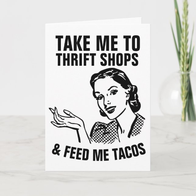 Tarjeta RETRO HOUSEWIFE THRIFT TPS & TACOS FUNNY Cards (Anverso)