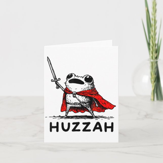 Tarjeta Retro Huzzah Frog Knight Funny Sword Meme Quote  (Anverso)
