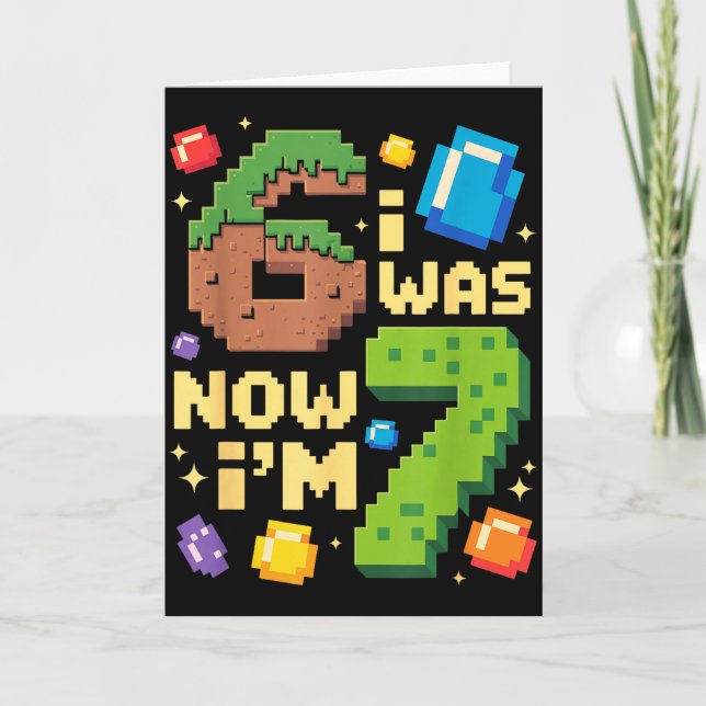 Tarjeta Retro I Was 6 Now I'm 7 Birthday Gift For Boys Kid (Anverso)