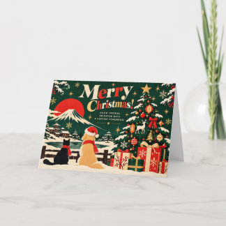 Tarjeta Retro Japanese Christmas Card with Mount Fuji