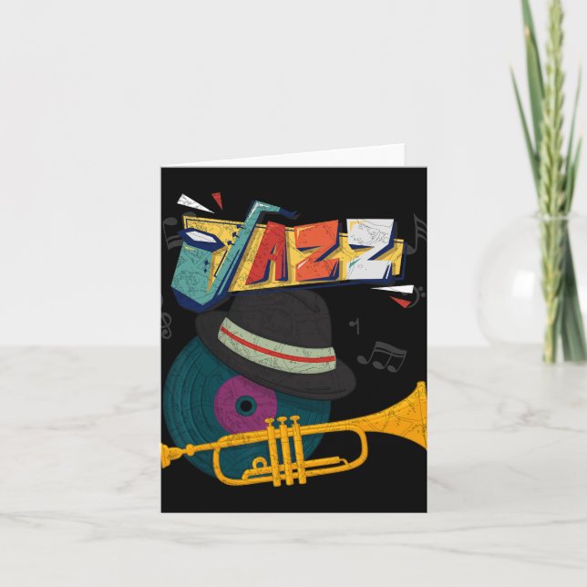 Tarjeta Retro Jazz Trumpets Funny Player Music Festival Ne (Anverso)