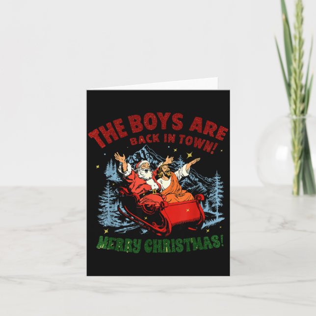 Tarjeta Retro Jesus Santa The Boys Are Back In Town Merry  (Anverso)