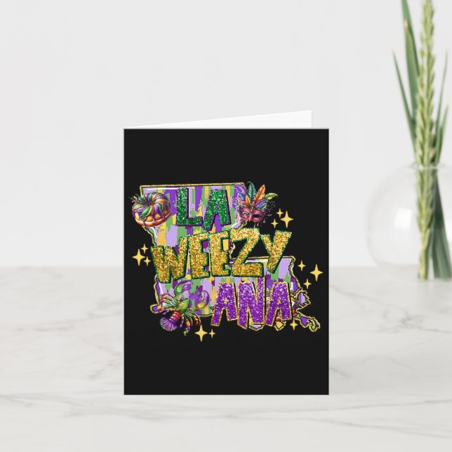Tarjeta Retro La Weezy Louisiana Mapa Mardi Gras Nueva Orl (Anverso)