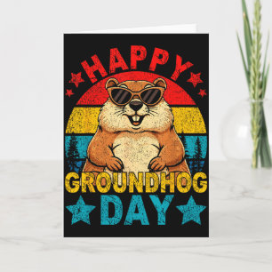 Tarjeta Retro Lindo Marmota Feliz Día De La Marmota Animal