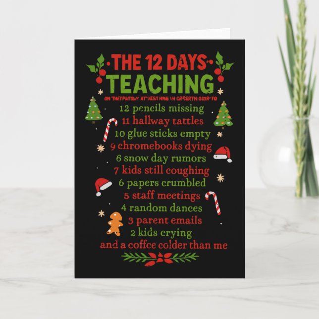 Tarjeta Retro Los 12 Días De Enseñanza De Navidad Profesor (Anverso)