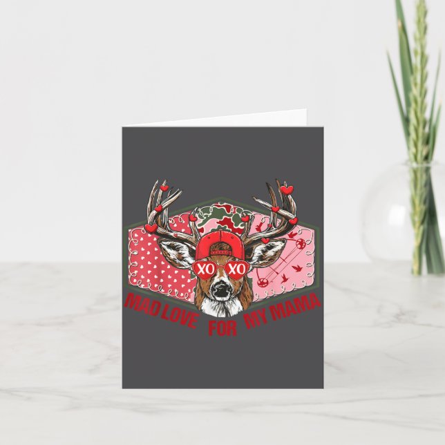 Tarjeta Retro Mad Love For My Mama Deer Hunting Boys Valen (Anverso)