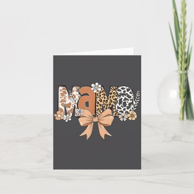 Tarjeta Retro Mama Coquette Bows Leopard Mom Mother's Day  (Anverso)