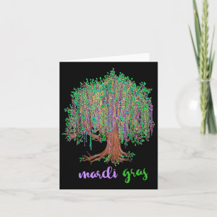 Tarjeta Retro Mardi Gras Beads Tree Funny Día del Mardi Gr
