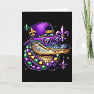 Tarjeta Retro Mardi Gras Lagarto Mardigator Cocodrilo Fu