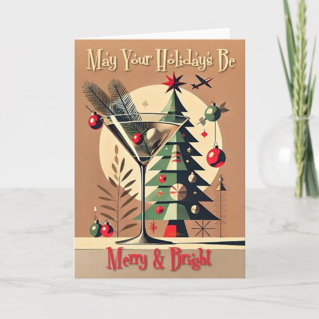 Tarjeta Retro Martini de árbol de Navidad de los 50 Jet Se (Anverso)