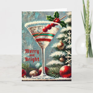 Tarjeta Retro Martini de Navidad de Arándano y Copo de Nie