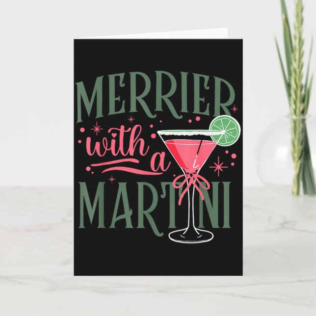Tarjeta Retro Merrier With A Martini Tail Lover Merry Xmas (Anverso)