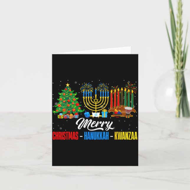 Tarjeta Retro Merry Christmas Hanukkah Kwanzaa Happy Holid (Anverso)