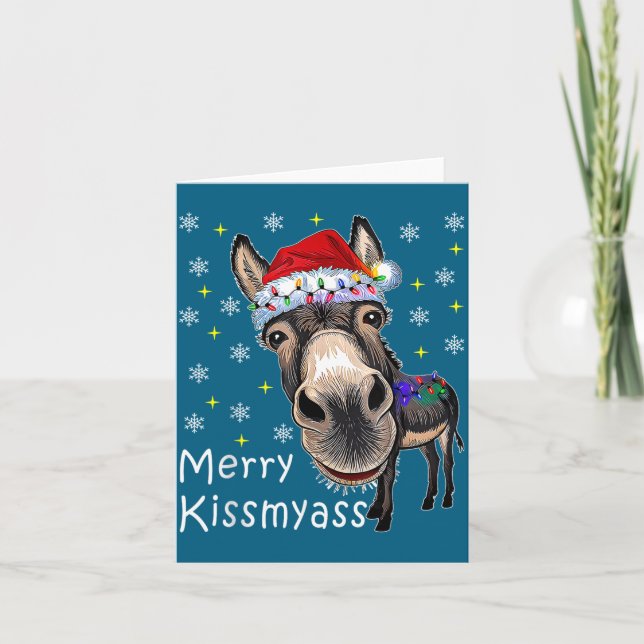 Tarjeta Retro Merry Christmas Light Merry Kissmy Funny  (Anverso)