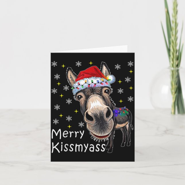 Tarjeta Retro Merry Christmas Light Merry Kissmy Funny  (Anverso)