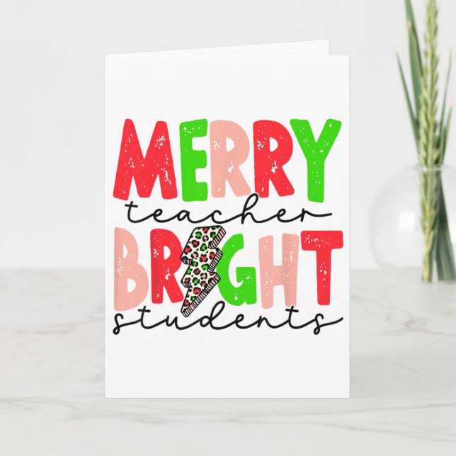 Tarjeta Retro Merry Teacher Bright Students Fun Christmas  (Anverso)