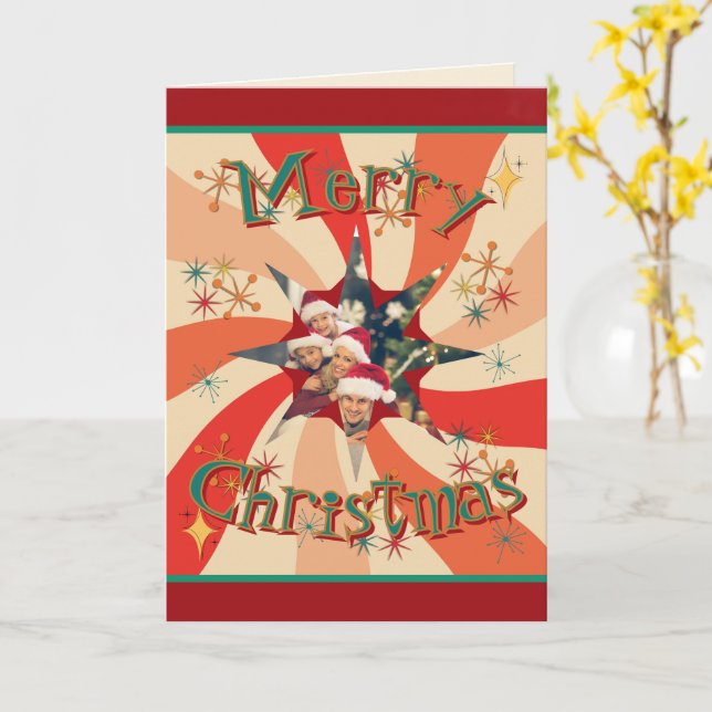 Tarjeta Retro Mid Century Your Family Photo and Message (flor amarilla)