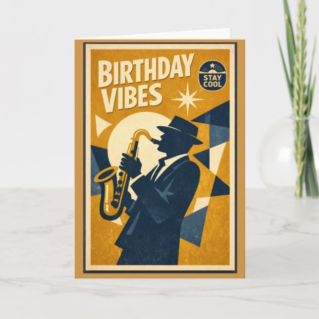 Tarjeta Retro Modern Jazz Saxophone Birthday Card for men  (Anverso)