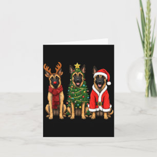 Tarjeta Retro Navidad Malinois Belga Santa Reno Perro