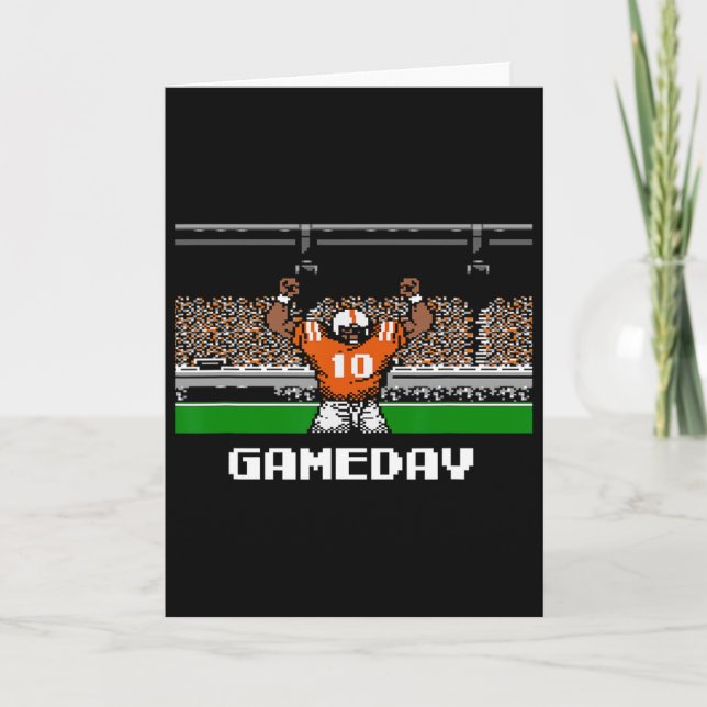 Tarjeta Retro Orange And White Footbyll Gameday 8 Bit Vide (Anverso)