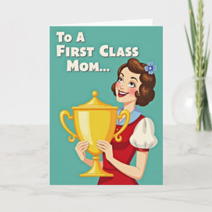 Tarjeta Retro para Mamá de Primera Clase