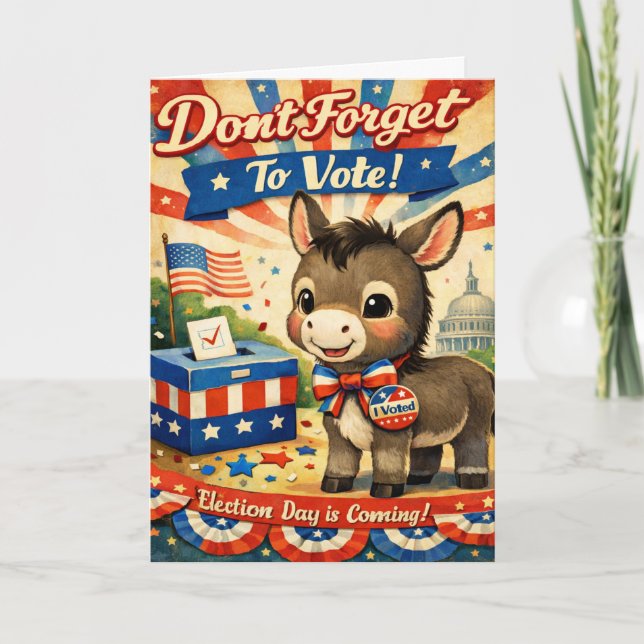 Tarjeta Retro Patriotic Donkey Vote Reminder (Anverso)
