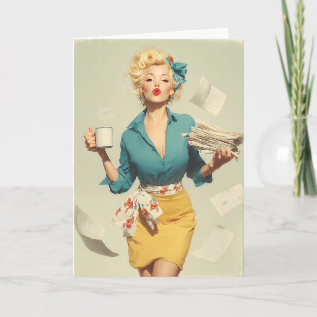 Tarjeta Retro Pin-Up Office Chic (Anverso)