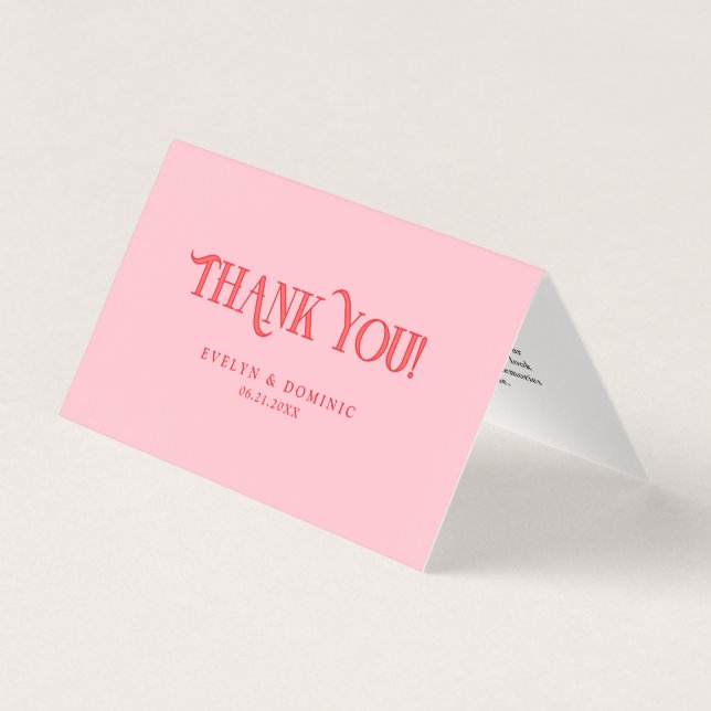 Tarjeta Retro Pink and Red Modern Wedding Photo Thank You  (Anverso)