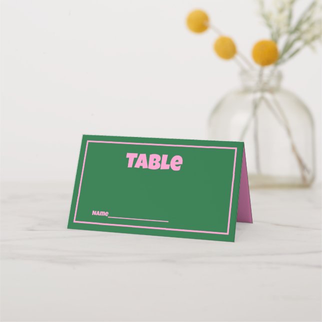 Tarjeta Retro Pink Green Boda brillante Place Card (Anverso)