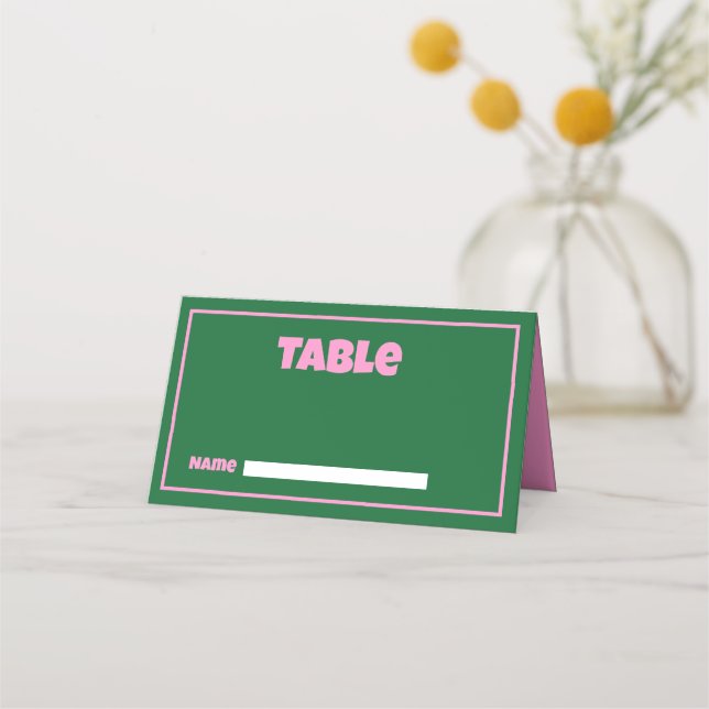 Tarjeta Retro Pink Green Boda brillante Place Card (Anverso)