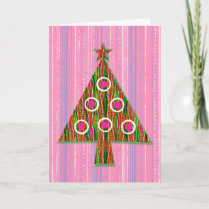 Tarjeta Retro Pink Green Pop Art Christmas Tree Card