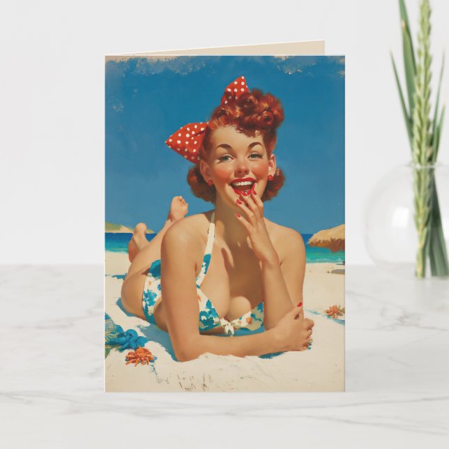 Tarjeta Retro Playa Pin Up (Anverso)