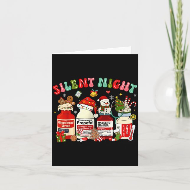Tarjeta Retro Profol Silent Night Icu Nurses Funny Merry C (Anverso)