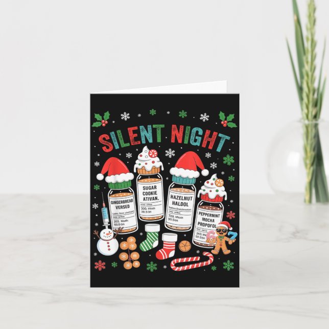 Tarjeta Retro Profol Silent Night Icu Nurses Funny Merry C (Anverso)