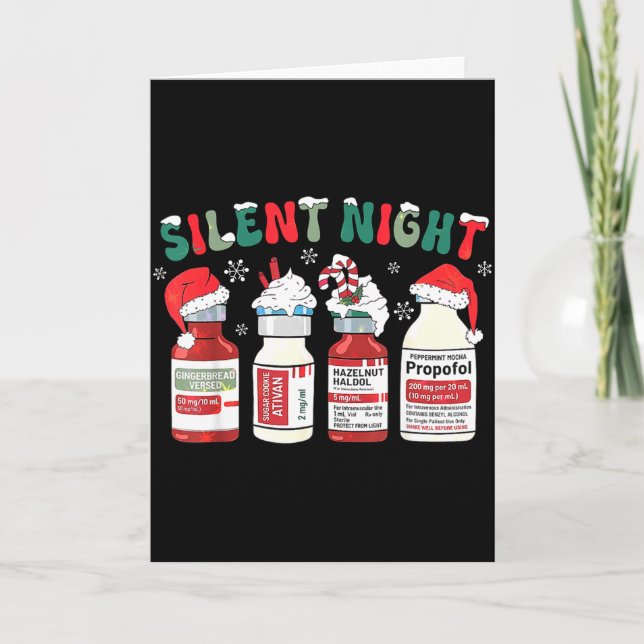 Tarjeta Retro Profol Silent Night Icu Nurses Funny Merry C (Anverso)