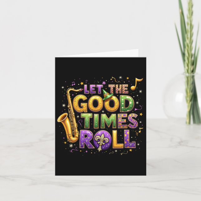 Tarjeta Retro Que Los Buenos Tiempos Dirijan El Mardi Gras (Anverso)