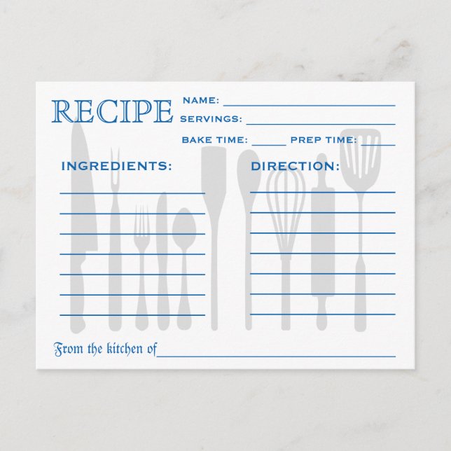 Tarjeta Retro Receta Herramientas de cocina Banda  (Anverso)