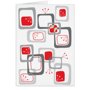 Tarjeta retro roja de cerezos cuadrados en blanco